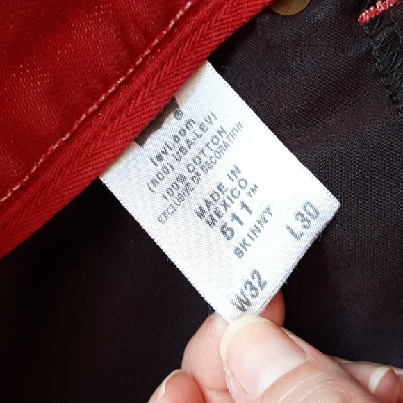 Unique distressed statement Levi's red tattered skinny 511 jeans size 32… - Picture 11 of 17
